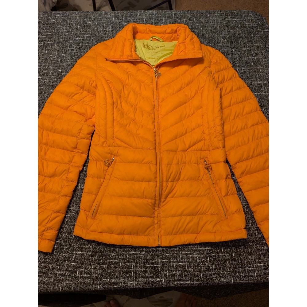 Michael Kors Women's Packable Puffer Jacket Orange   Quilted Down Blend S
